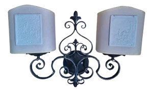 Wall Sconce With Pair of Early 20th Century Antique Porcelain Lithophanes