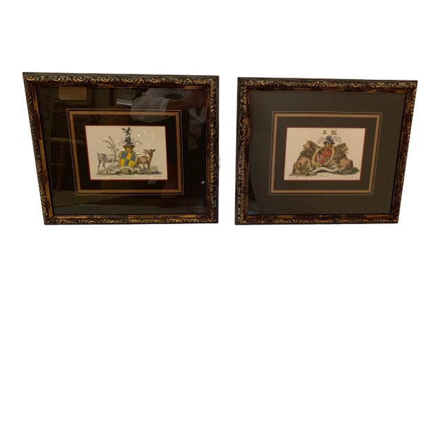 Colored Etchings With Royal Shield Motife -A Pair For Sale