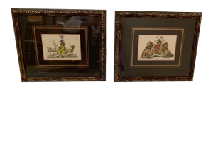 Colored Etchings With Royal Shield Motife -A Pair