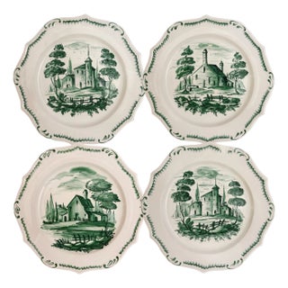Mid 20th Century Ugo Zaccagnini Hand-Painted Italian Landscape Plates - Set of 4 For Sale