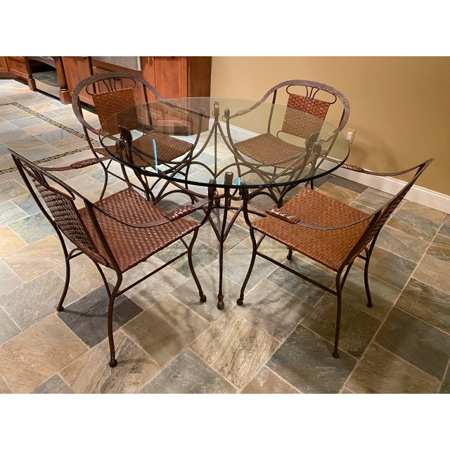 Iron Horse Head Dinette Set With Leather Saddle Basket Weave Chairs - Set of 5 For Sale - Image 9 of 12