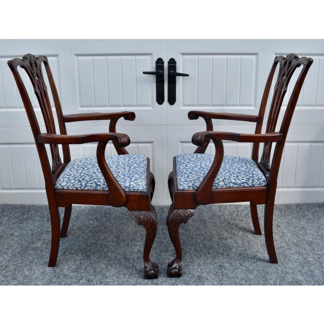 Antique Pair Mahogany Armchairs Chippendale Style Carved Ball Claw Foot Dining For Sale - Image 11 of 18
