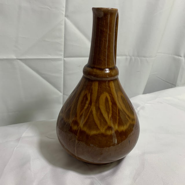 Vintage Pottery Pitcher Vase With Shiny Brown Glaze Made in Poland For Sale In Chicago - Image 6 of 7
