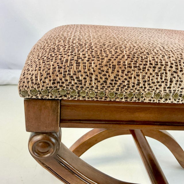 1970s Vintage French Empire Neoclassical Hollywood Regency Style X-Base Bench For Sale - Image 6 of 15