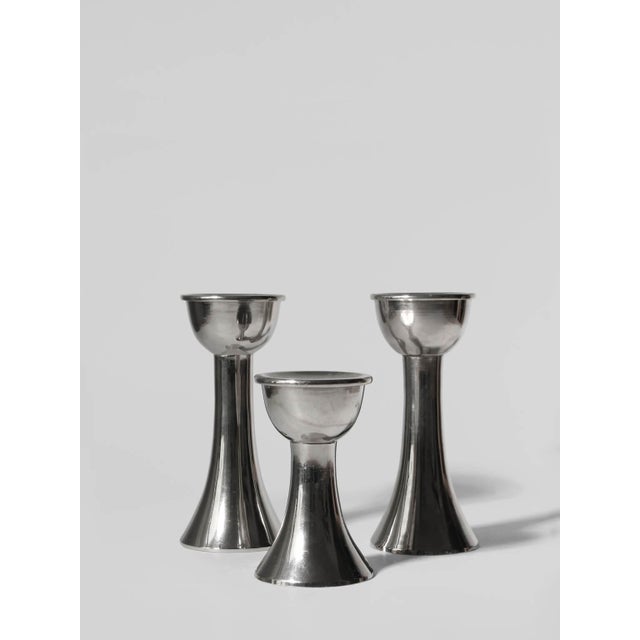 1960s Mid-Century Modern Silver Aluminum Candleholders, 1960, Set of 3 For Sale - Image 5 of 5