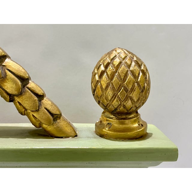 1970s 1970s Vintage Provincial French Parcel-Gilt Trumeau Mirror in Green & Gold Deco For Sale - Image 5 of 12