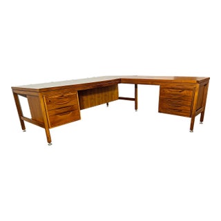 C. 1960s Jens Risom Walnut Executive Desk With Return For Sale