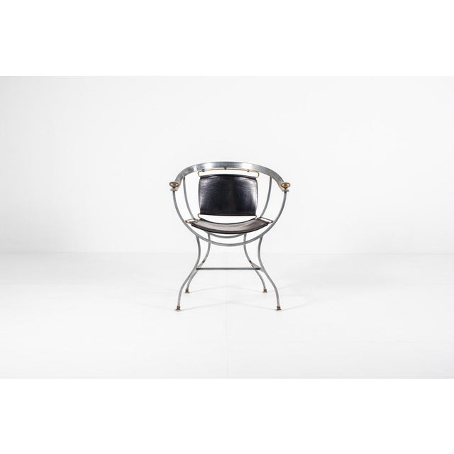 Pompei Armchair in Bronze and Black Leather by Alberto Orlandi, 1980s For Sale - Image 6 of 12