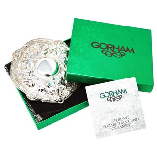 1990 Gorham Sterling Elizabethan Cupid Wreath Ornament For Sale
