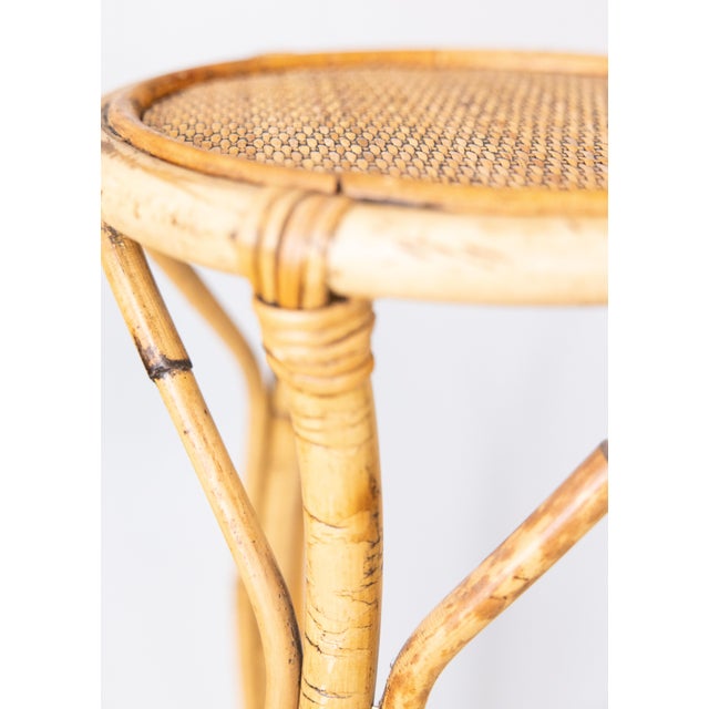 1960s Vintage Italian Bamboo & Rattan 2 Tier Pedestal Display Plant Stand For Sale - Image 5 of 6