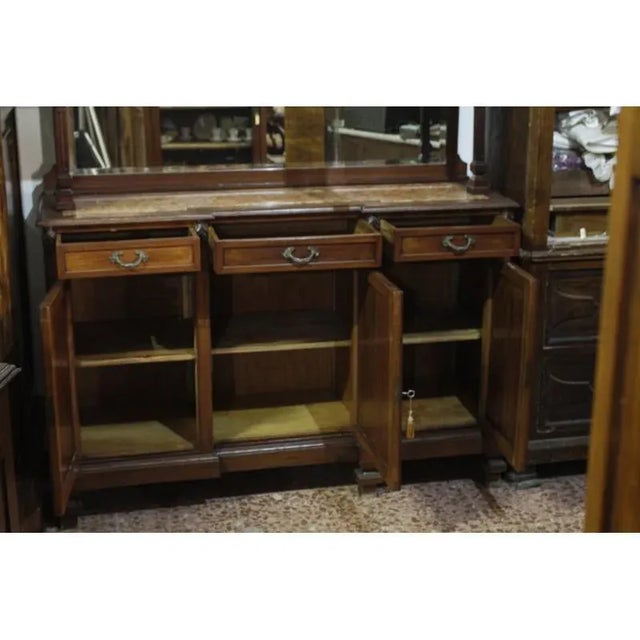 Walnut Cupboard with Beveled Glass and Marble Top For Sale - Image 9 of 17