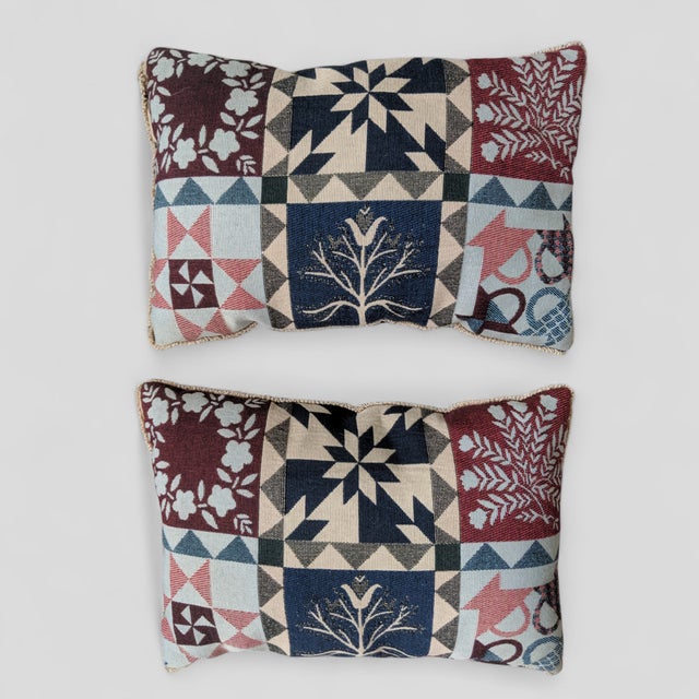 Cabin Vintage Americana Primitive Folk Art Decorative Pillows- A Pair For Sale - Image 3 of 16