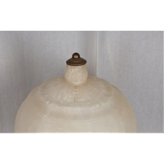 Metal Antique Large Alabaster Table Lamp With Globe Shade For Sale - Image 7 of 11