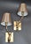 Superb pair of Agostini style bronze sconces with Gold Metallic Fabric & White Plastic Shades. Each wall sconce takes one-...