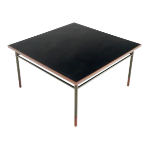 Danish Mid-Century Modern Square Black Laminate and Teak Top Coffee Table