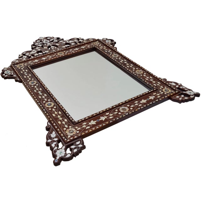 Late 20th Century Vintage Syrian Floral-Patterned Colorful Mother-Of-Pearl Mirror For Sale - Image 5 of 10