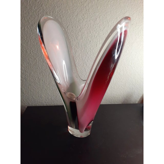 Art Deco 1962 Signed Flygsfors Coquille Paul Kedelv Sweden Sommerso Vase For Sale - Image 3 of 10