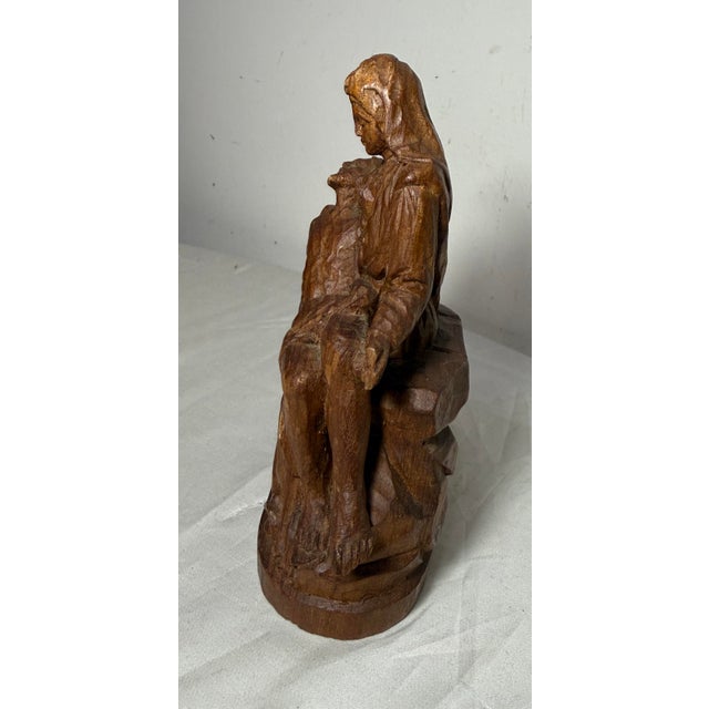 Wood Antique Hand Carved Wood Folk Art Religious Jesus Christ Sculpture Pieta Statue For Sale - Image 7 of 13