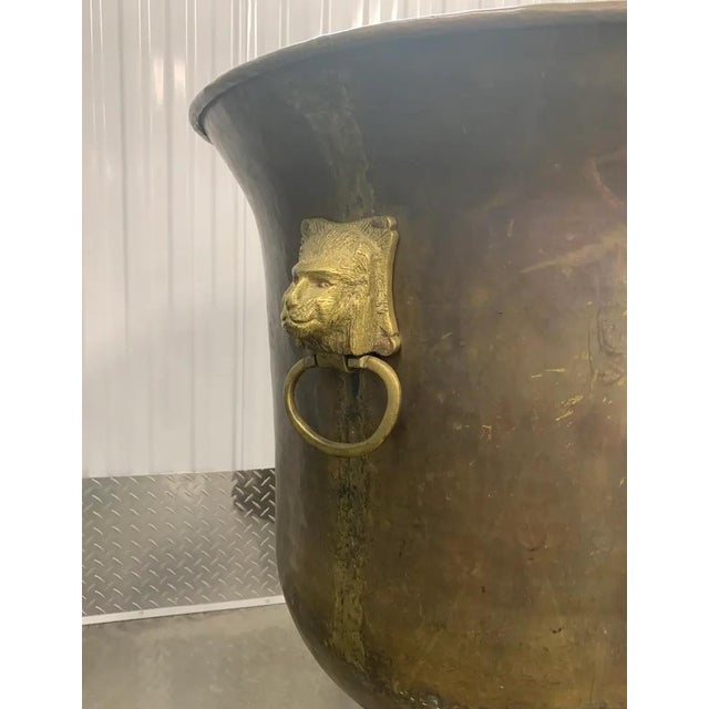 Beaux-Arts Late 19th Century Copper Urn Planter With Brass Lion-Head Ring Handles For Sale - Image 3 of 11