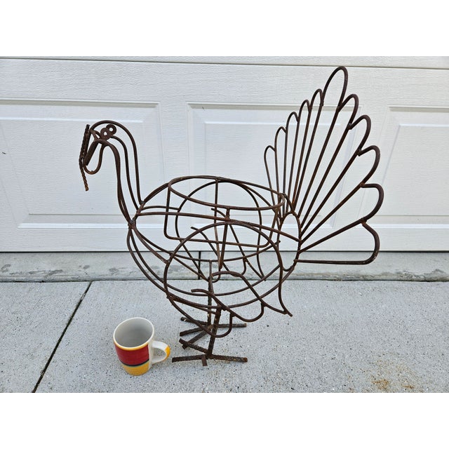 Metal Folk Art Wire Turkey Planter For Sale - Image 7 of 12