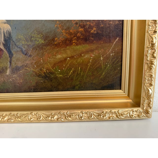 Antique Oil Painting on Canvas Cows Farm Landscape Pastoral Scene Signed Framed For Sale - Image 10 of 15