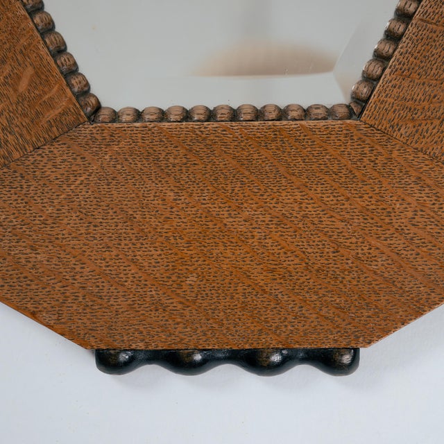 Vintage Dutch Art Deco Oak Mirror with Ebonized Details, 1920s For Sale - Image 10 of 15