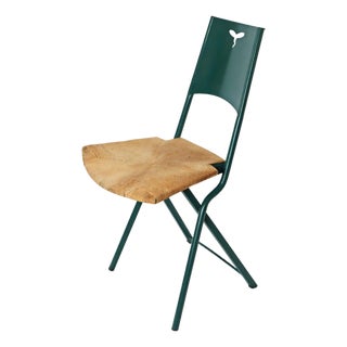 Green Mia Folding Chair with Rush Seat attributed to Giorgio Cattelan, Italy, 1980s For Sale