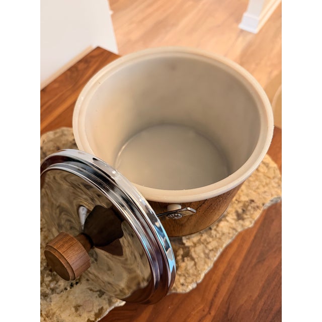 1970s Vintage Kromex Faux Woodgrain Ice Bucket, Mid-Century Modern Barware For Sale - Image 5 of 12