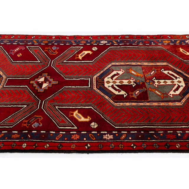 Mid-20th Century Caucasian Kazak Runner With Bird Motifs and Geometric Medallions in Crimson and Navy For Sale In New York - Image 6 of 9