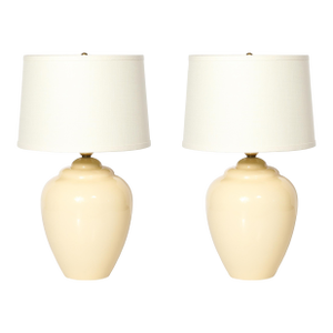 Pair of Modernist Hand-Blown Murano Glass Urn Form Vellum Hue Table Lamps