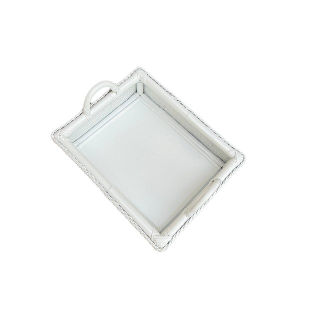 Vintage White Woven Rattan 2-Tier Bar Cart/Accent Table For Sale In Miami - Image 6 of 6