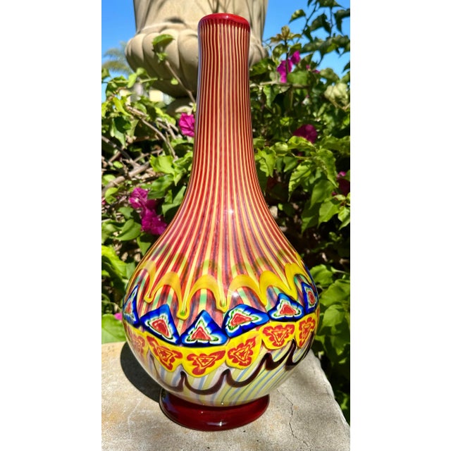 Venice & Murano Co. Vintage 1960's Large Multi Colored Murano Millefiori Vase For Sale - Image 4 of 13