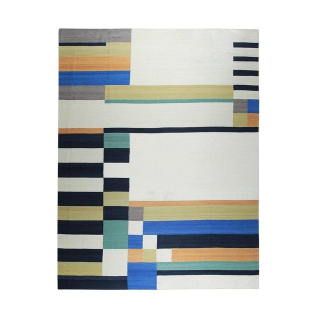 Ivory 6x9 Multicolor Hand-Knotted Wool Deconstructed Geometry Geometric Carpet Rug For Sale - Image 8 of 14
