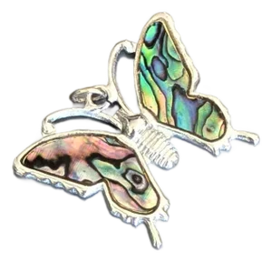 1990s Abalone Framed in Silver Tone Butterfly Pendant