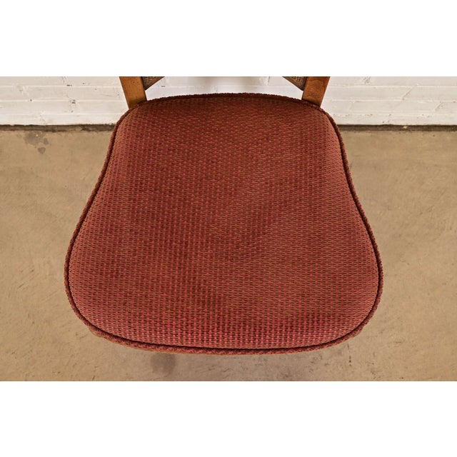 Wood William Doezema for Mastercraft Mid-Century Modern Hollywood Regency Burl Wood and Cane Back Dining Chairs, Set of Four For Sale - Image 7 of 12