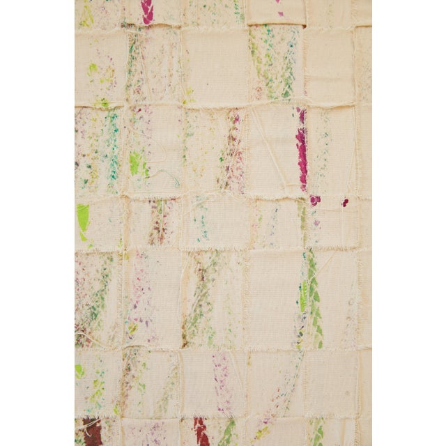 Textile "Imprints / Green Pink Blue Yellow Brown" Large Abstract Oil Painting by Simon Findlay For Sale - Image 7 of 18