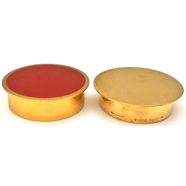 Modern Hermès Paris Ormolu and Carnelian Enamel Pill / Trinket Box, 1960s-1980s For Sale - Image 3 of 9
