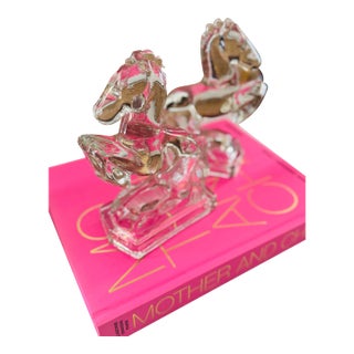 Vintage Mid Century Heavy Pressed Glass Horse Bookends by Le Smith- Pair of Horse Bookends For Sale