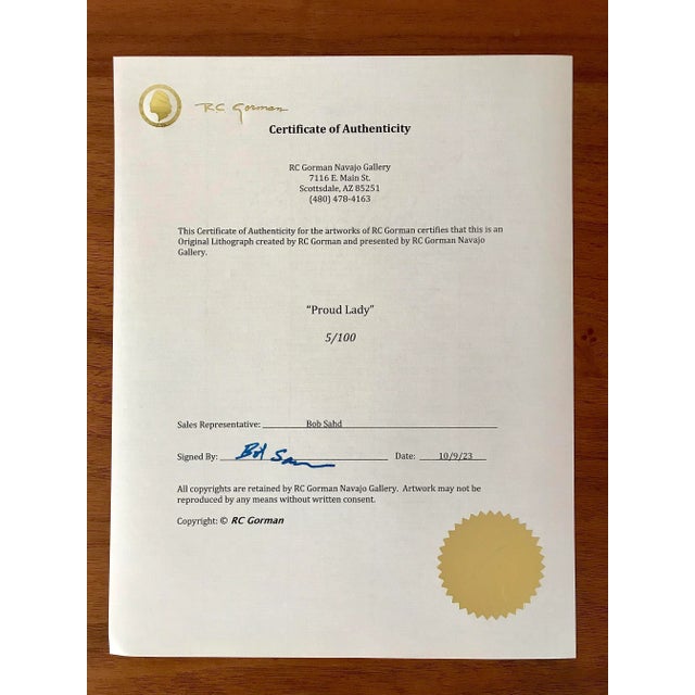 R C Gorman Original Lithograph “Proud Lady” For Sale - Image 12 of 12