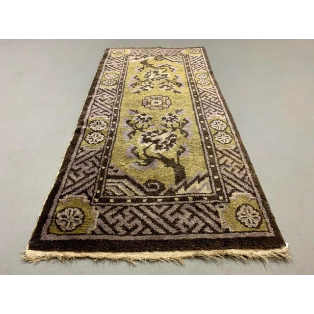 Vintage Chinese Gold and Brown Wool Pao Tao Rug 145x68 cm For Sale - Image 10 of 10