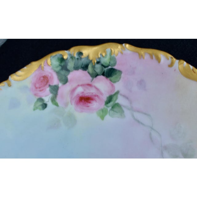 Metal Antique T and v Limoges French Porcelain Cabinet Plate Hand Painted Roses Gold Rim For Sale - Image 7 of 15