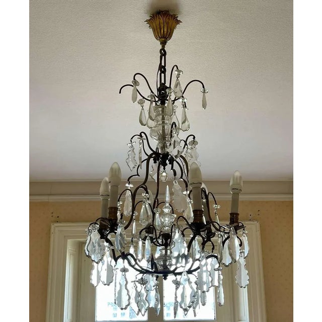 Gold Six-Light Chandelier in Bronze and Cut Crystal For Sale - Image 8 of 9