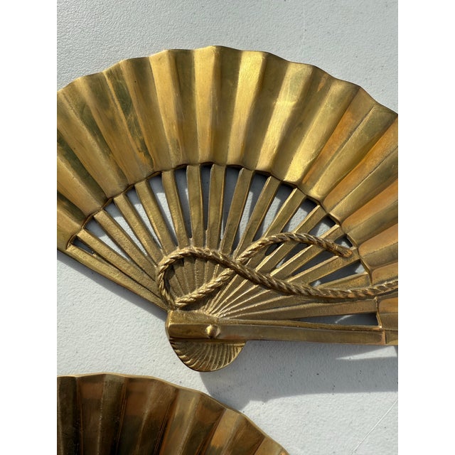 Vintage Mid-Century Modern Brass Fan Wall Hangings - Set of 3 For Sale - Image 6 of 10