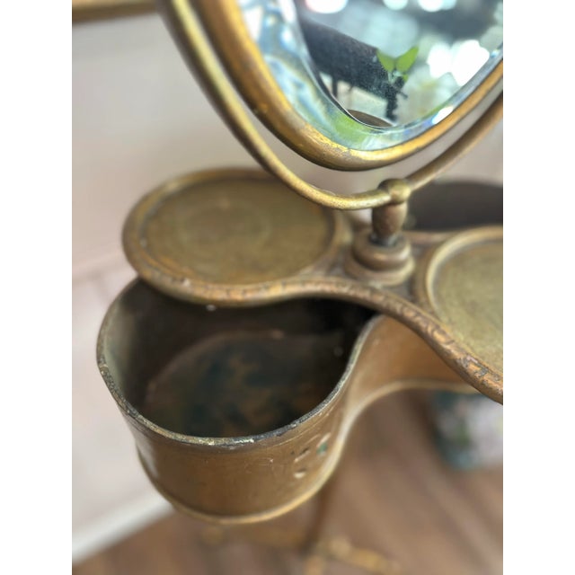Antique Victorian Gilt Metal Gentleman’s Shaving Stand With Beveled Mirror For Sale - Image 4 of 8