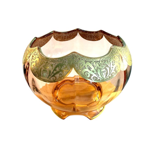 Art Deco Decorative Gold Etched Depression Glass Footed Bowl Centerpiece For Sale In Sacramento - Image 6 of 7