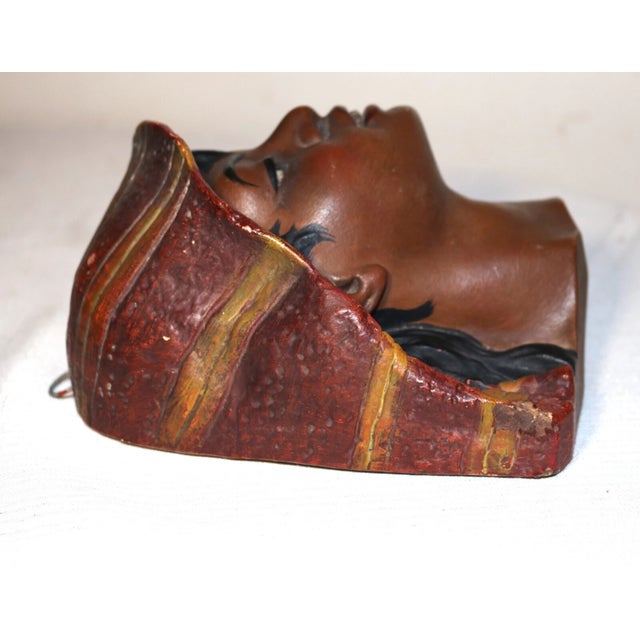 American Antique Painted Plaster Black Americana Lady Nubian Relief Wall Sculpture Figure For Sale - Image 3 of 10