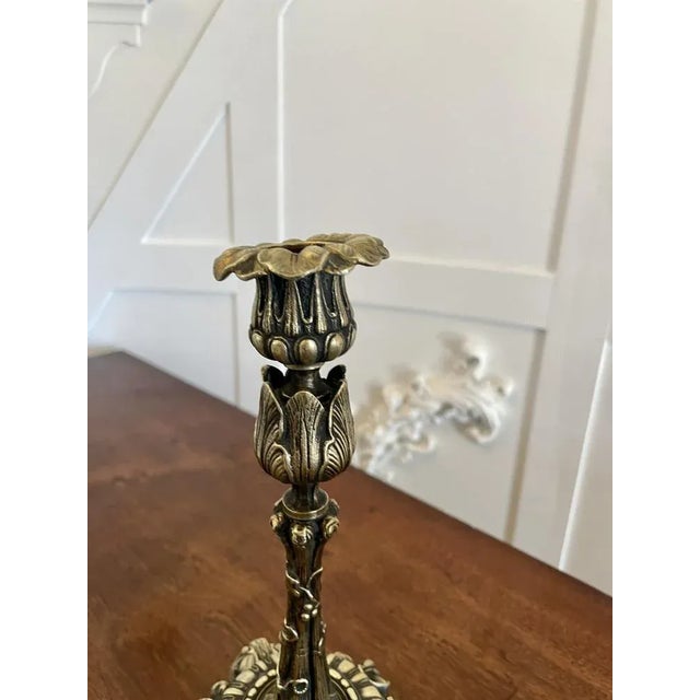 Gold Antique Regency Ornate Brass Candleholders, 1825, Set of 2 For Sale - Image 8 of 9