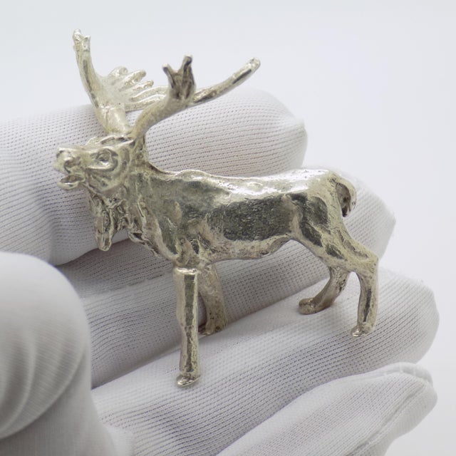 A striking vintage miniature depicting an elk, handmade in Italy between the 1950s and 1960s in genuine Italian silver....