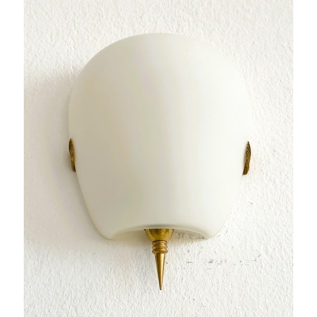 Metal Mid-Century French Minimalist Glass and Brass Wall Sconces, 1950, Set of 2 For Sale - Image 7 of 12