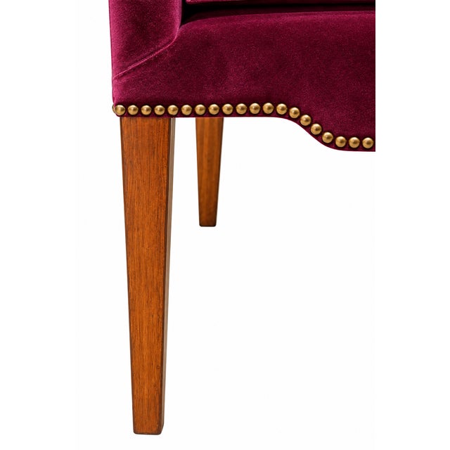 Burgundy Custom Velvet High-Back Armchairs With Greek Key Nailhead Trim — Pair For Sale - Image 8 of 8